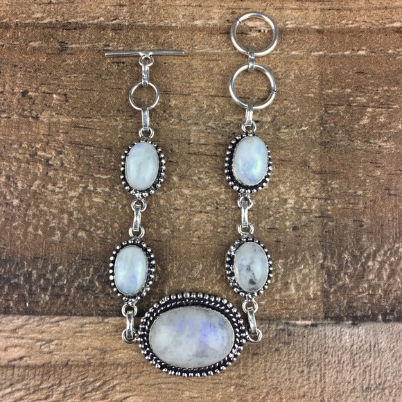 New Moonstone Crystal Silver Toggle Bracelet 7.2” 7.75” - Picture 2 of 8